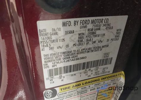 2010 Ford Expedition Eddie Bauer/King Ranch from USA, damaged, VIN 1FMJU1J57AEB63883